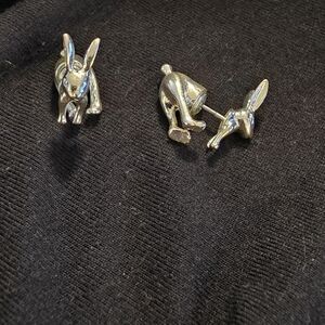 Silver Tone Bunny Stud Earrings